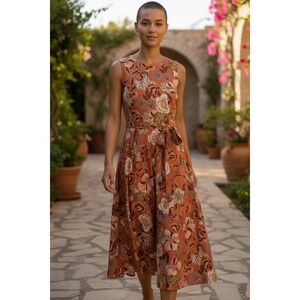 Chelsea‎ Taylor Floral Print Dress, Sleeveless Maxi Brown-Multicolor Sz. 6